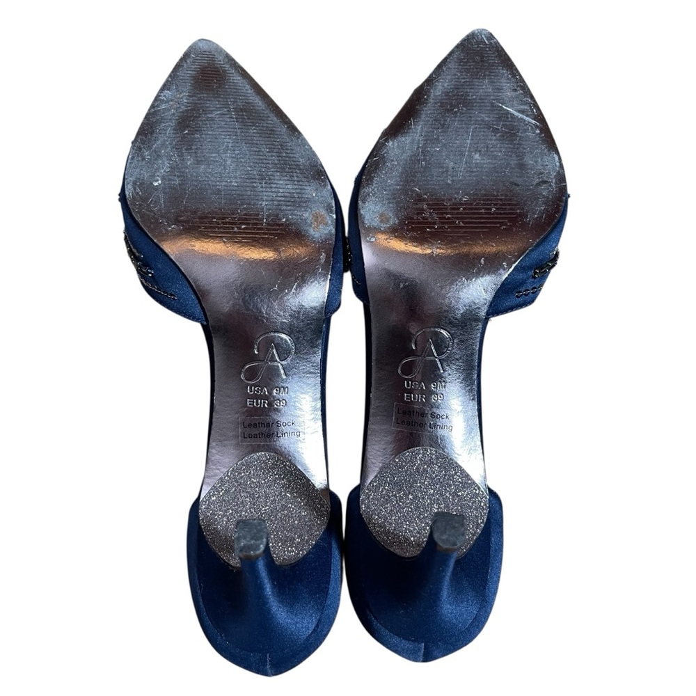 Adrianna Papell Midnight Blue Ankle Strap‎ Heels Sequin Embellishments 9M - Picture 9 of 14